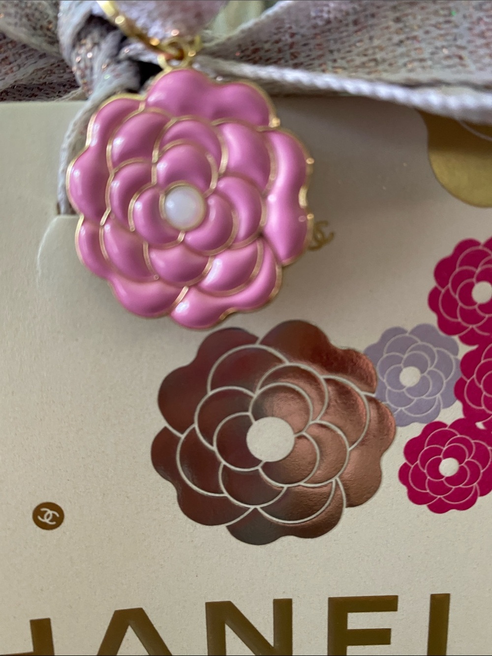 Chanel Camellia Flower Charm and Gift Bag Set